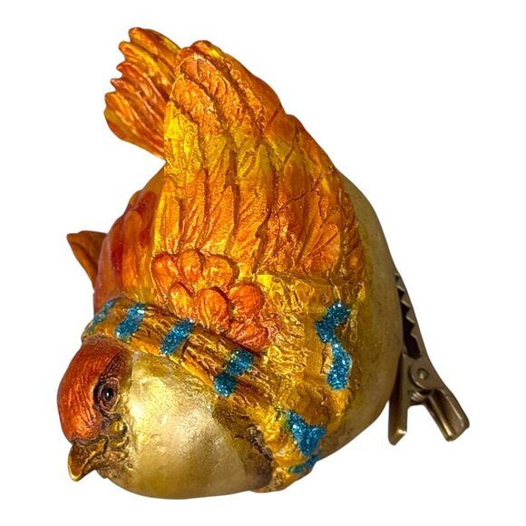 Set Of 4 Hand-Painted Glass Christmas Bird Ornaments Clip On Holiday Scarf VTG - Picture 4 of 7